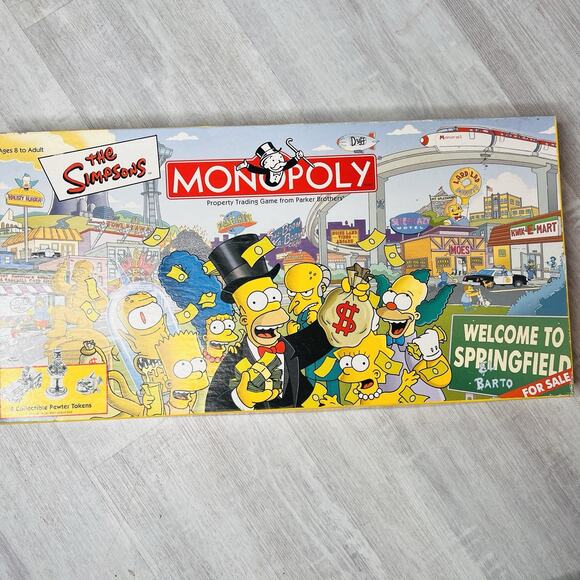 The Simpson Monopoly Board Game With Six Collectable Pewter Token Pieces - Picture 1 of 7